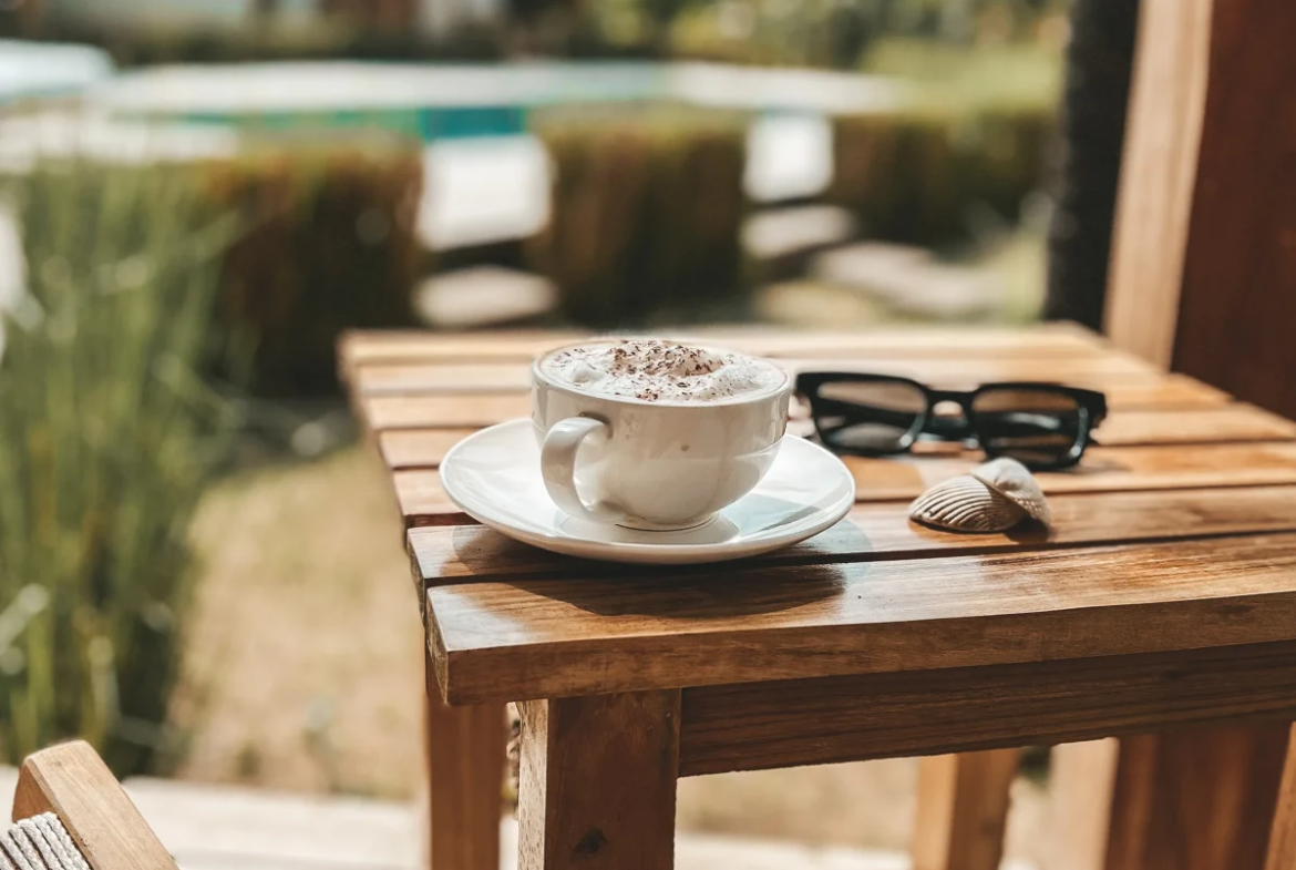 Morning coffee at the café of Monoloko Lodge, a surf lodge for sale in Popoyo, Nicaragua