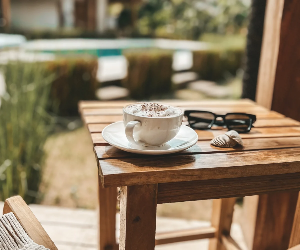 Morning coffee at the café of Monoloko Lodge, a surf lodge for sale in Popoyo, Nicaragua